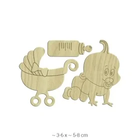 KD002 Dekoratif Bebek, Biberon ve Bebek Arabası Ahşap Boyanabilir Obje